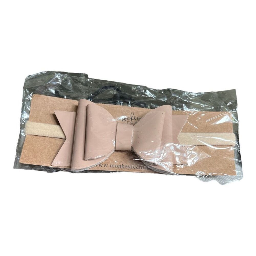 New Baby Girls Monkey Feet Boutique Tan Leather Headband Hair Bow Accessory